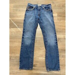 Ariat M5 Straight Mens 34X36 Tall Western Embroidered Stitch Blue Jeans Whiskers